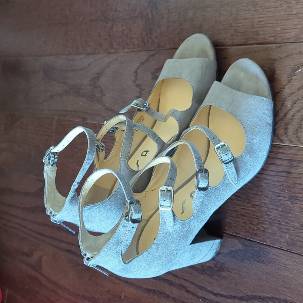 Grey suede strappy high heels size 7.5
